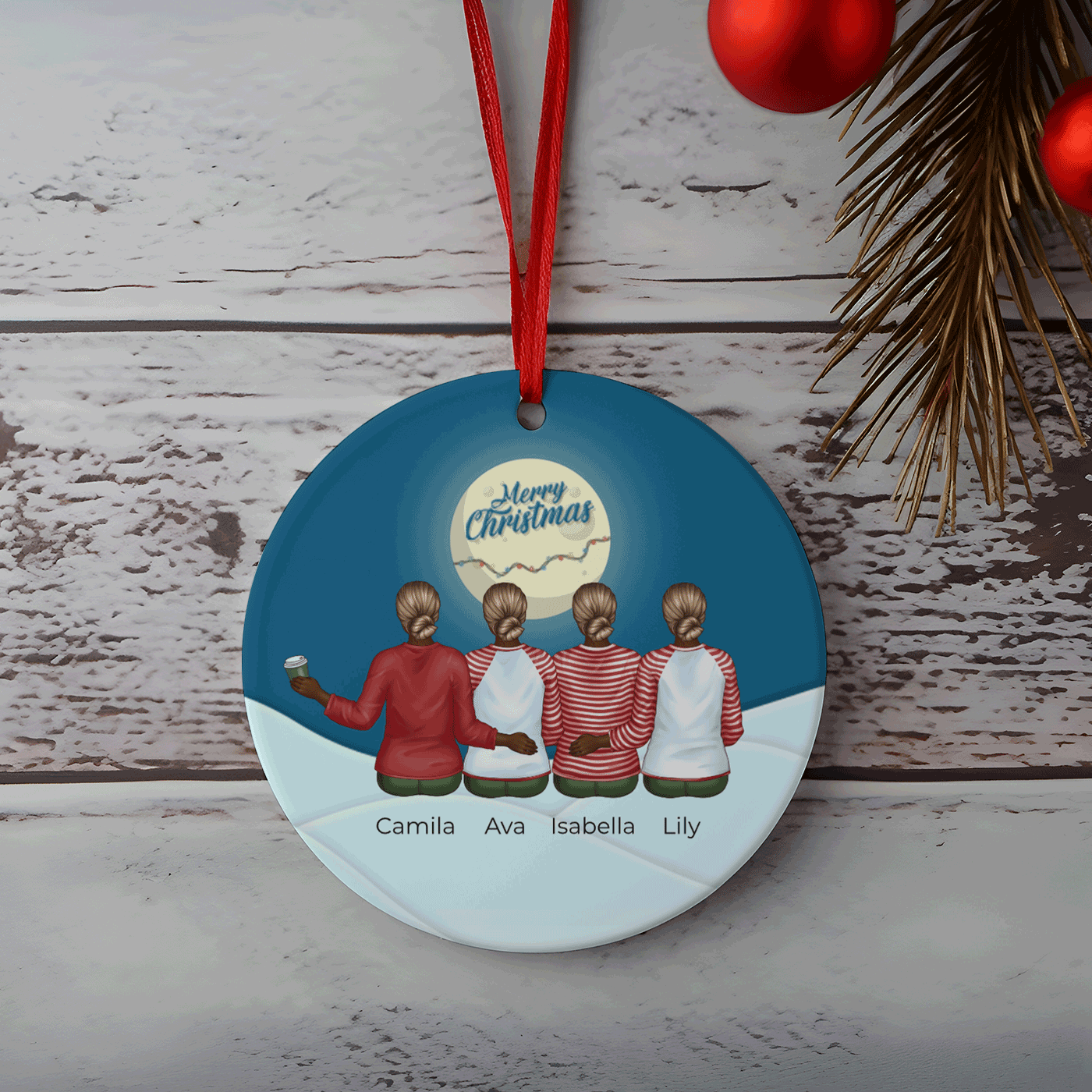 Personalized Christmas Ornament with Besties in Matching Outfits | Ceramic Ornament